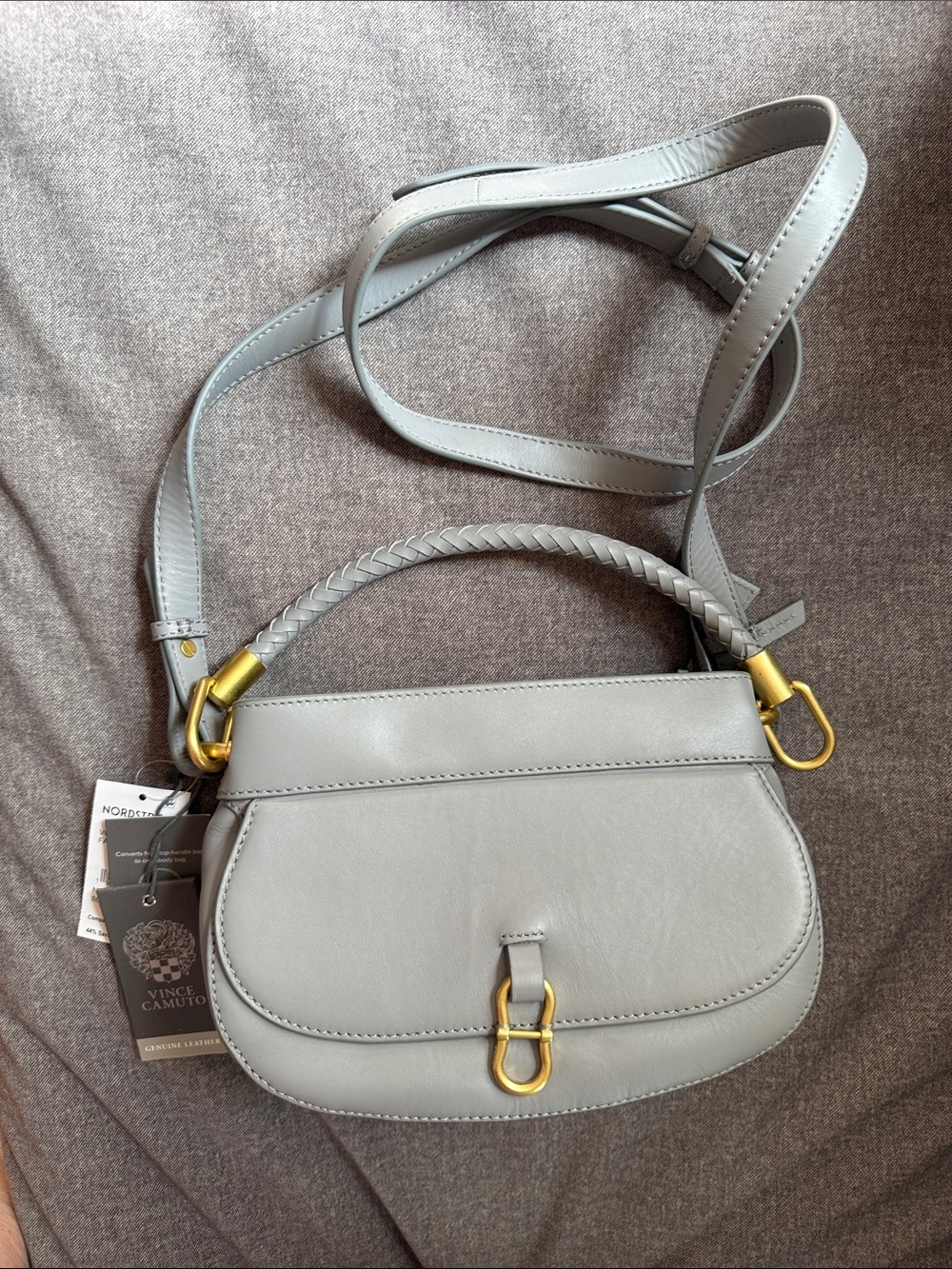 Vince Camuto NWT Dahna Faint Fog Leather Top Handle & Crossbody Satchel - Picture 3 of 16
